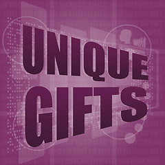 Image showing unique gifts text on digital touch screen - holiday concept