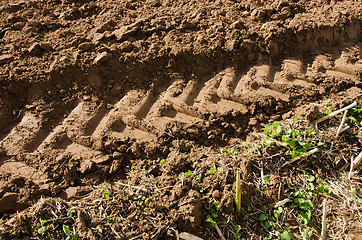 Image showing tractor mark trail soil agriculture field 