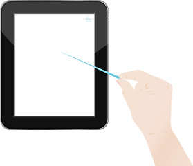 Image showing Hands holding and point on digital tablet