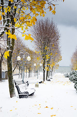 Image showing Alley in the Park later in the autumn. Snow storm 
