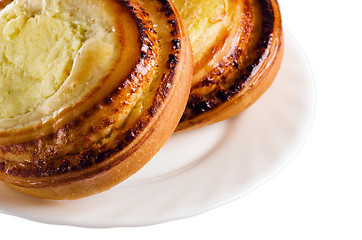 Image showing fresh bake roll with a cottage cheese on plate 