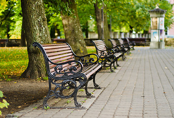 Image showing Benches in autumn park