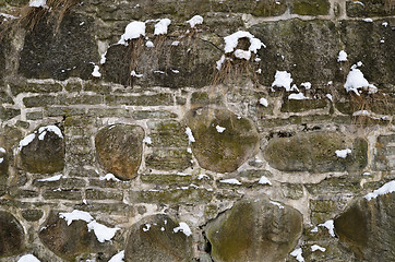 Image showing Structure of an old stone wall, close up