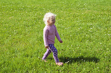 Image showing The little girl goes on a glade