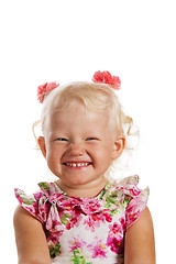 Image showing Portrait of a smiling little blond girls , it is isolated on whi