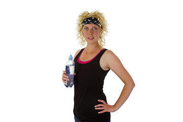 Image showing Woman holding bottle of water