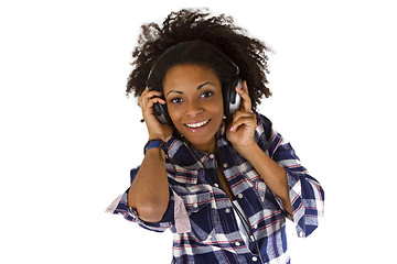 Image showing Young afro american with headphones