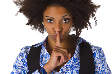 Image showing Young afro american saying shhh