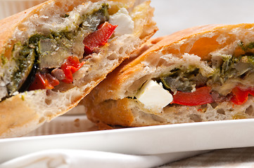 Image showing ciabatta panini sandwichwith vegetable and feta