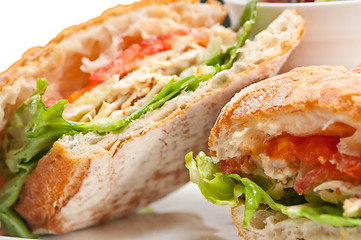 Image showing ciabatta panini sandwich with chicken and tomato