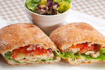 Image showing ciabatta panini sandwich with chicken and tomato