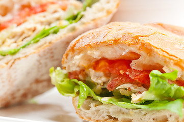 Image showing ciabatta panini sandwich with chicken and tomato