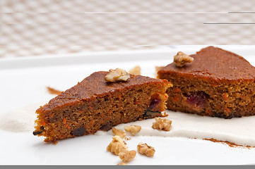 Image showing fresh healthy carrots and walnuts cake dessert