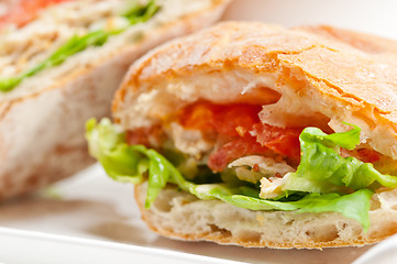 Image showing ciabatta panini sandwich with chicken and tomato