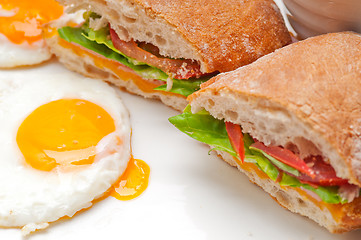 Image showing ciabatta panini sandwich eggs tomato lettuce