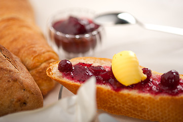 Image showing bread butter and jam 