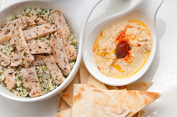 Image showing chicken taboulii couscous with hummus