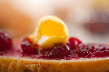 Image showing bread butter and jam 