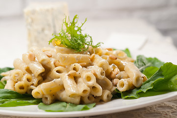 Image showing Italian pasta penne gorgonzola and pine nuts