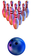 Image showing Bowling ball crashing into the skittles