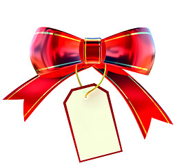 Image showing red Christmas bow with label