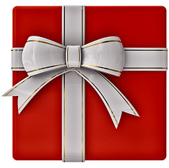 Image showing Christmas red gift with white ribbon and bow