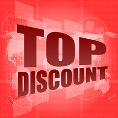Image showing top discount word on digital touch screen