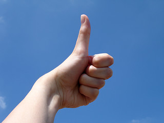 Image showing Thumbs up with sky background