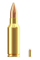 Image showing Big and small ammo cartridges on white