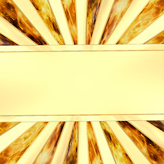 Image showing Blank golden plate on rays background with flame