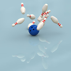 Image showing Bowling ball crashing into the skittles