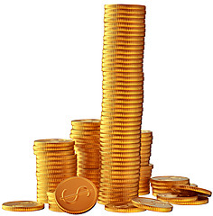 Image showing Stacks of gold dollar coins