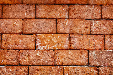 Image showing Wall of old red brick close up - background