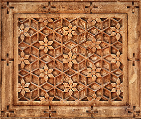 Image showing Floral ornament on stone wall in Jaisalmer, India