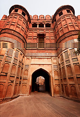 Image showing Red Agra ford main entrance, India