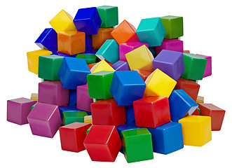 Image showing Big pile of plastic blocks isolated on white