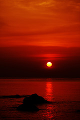 Image showing Bright red colored sunset