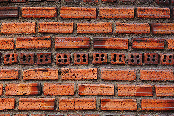 Image showing Old red vintage grunge brick wall background