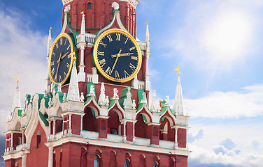 Image showing Famous Spasskaya tower with kremlin chimes close up