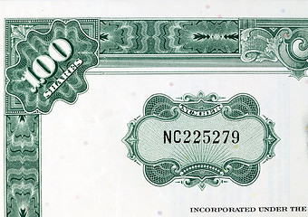 Image showing Green shares - stock certificate