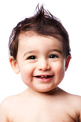 Image showing Teething baby toddler with hairstyle