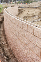 Image showing New Outdoor Retaining Wall Being Built