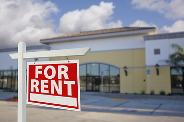 Image showing Vacant Retail Building with For Rent Real Estate Sign