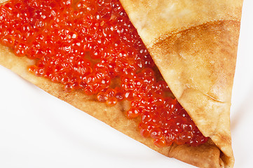 Image showing Pancake with red caviar