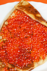 Image showing Pancake with red caviar