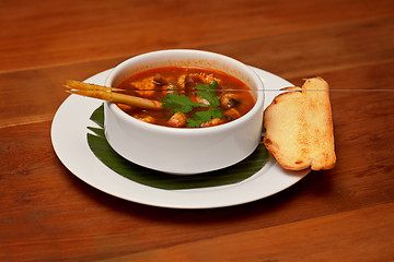 Image showing Tomato soup with seafood