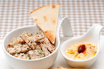 Image showing chicken taboulii couscous with hummus