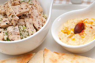 Image showing chicken taboulii couscous with hummus