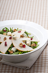 Image showing Fresh pears arugula gorgonzola cheese salad