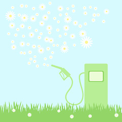 Image showing green gas pump on a green field with camomiles, vector illustration